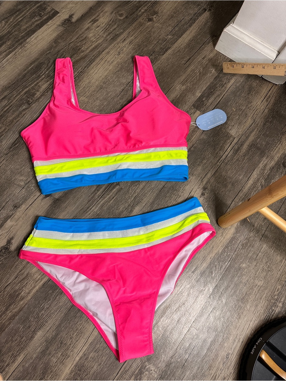 Neon Pink‎ Stripe Two-Piece Bikini Set